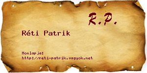 Réti Patrik névjegykártya